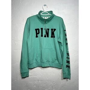 Victorias Secret PINK teak 1/4 zip‎ sweatshirt womens small y2k classic casual